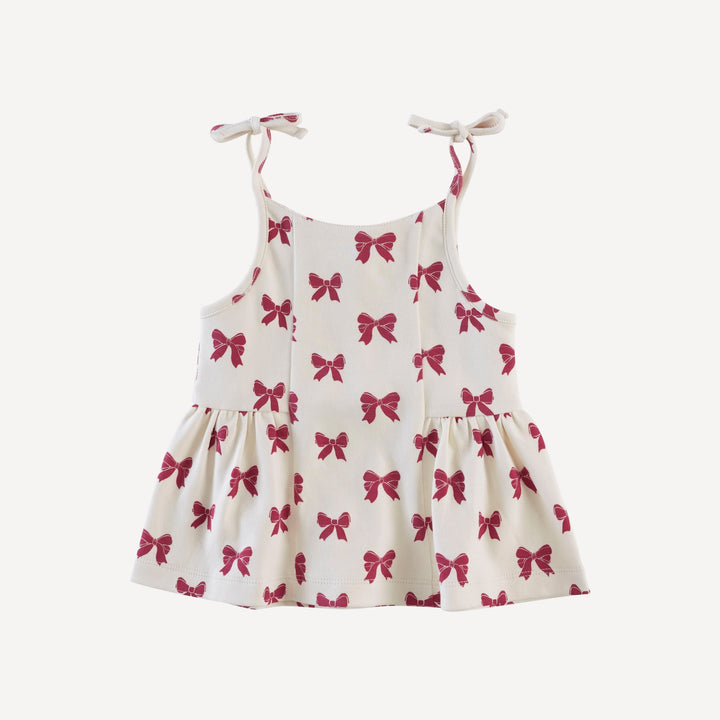 spaghetti tie ballerina top + ruffle short set | red bow | organic cotton interlock