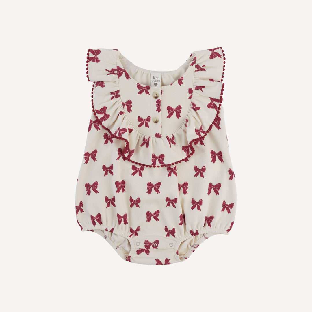 sleeveless ruffle bubble | red bow | organic cotton interlock