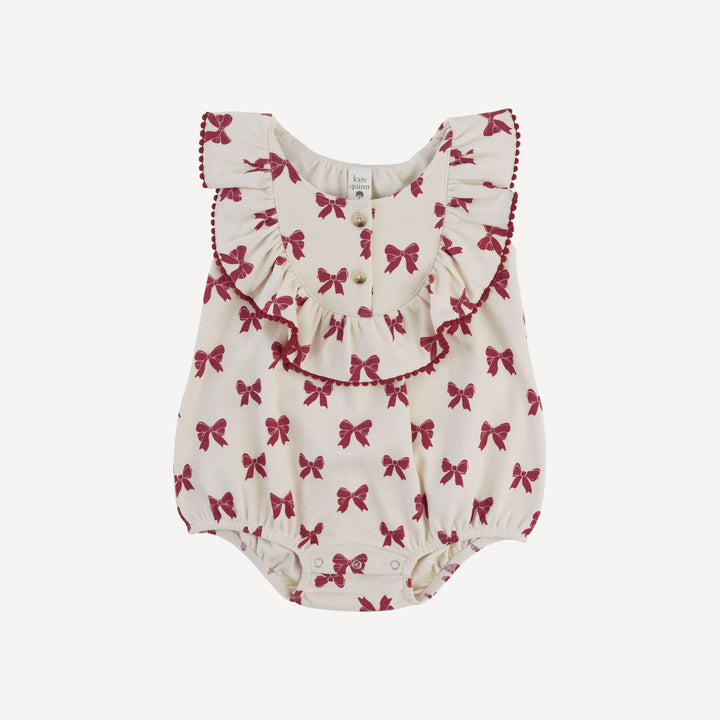 sleeveless ruffle bubble | red bow | organic cotton interlock
