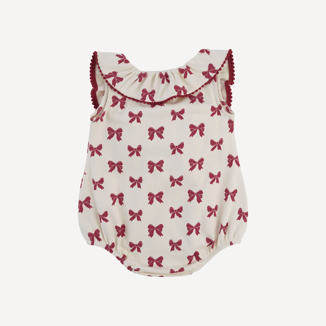 sleeveless ruffle bubble | red bow | organic cotton interlock