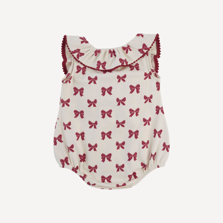 sleeveless ruffle bubble | red bow | organic cotton interlock