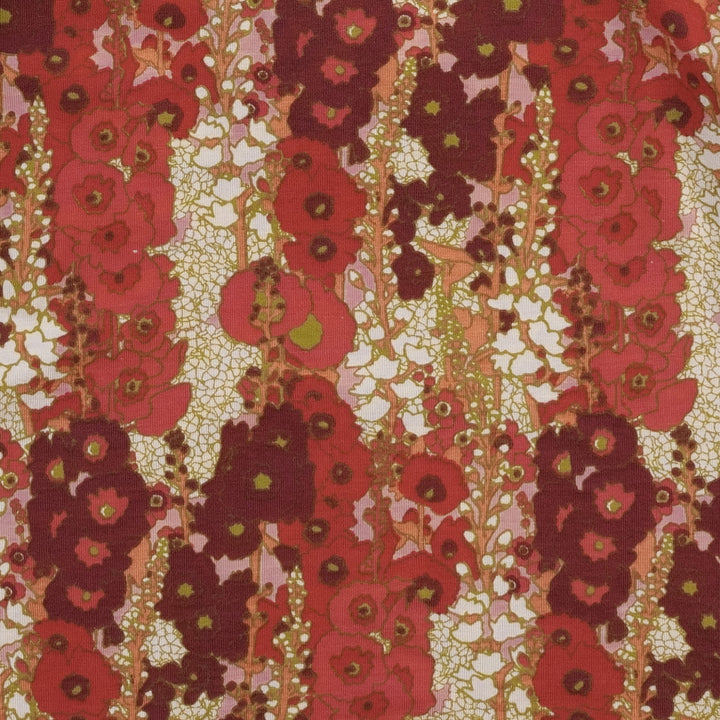 long sleeve two way zipper footie | red hollyhocks | bamboo