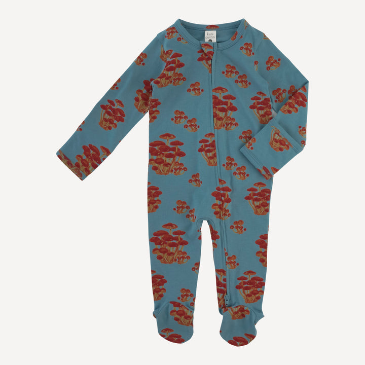 long sleeve two way zipper footie | red mushroom bunch | organic cotton jersey