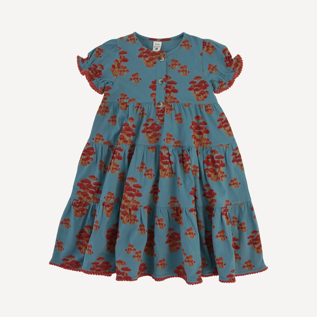 short puff pom pom sleeve prairie dress | red mushroom bunch | organic cotton jersey