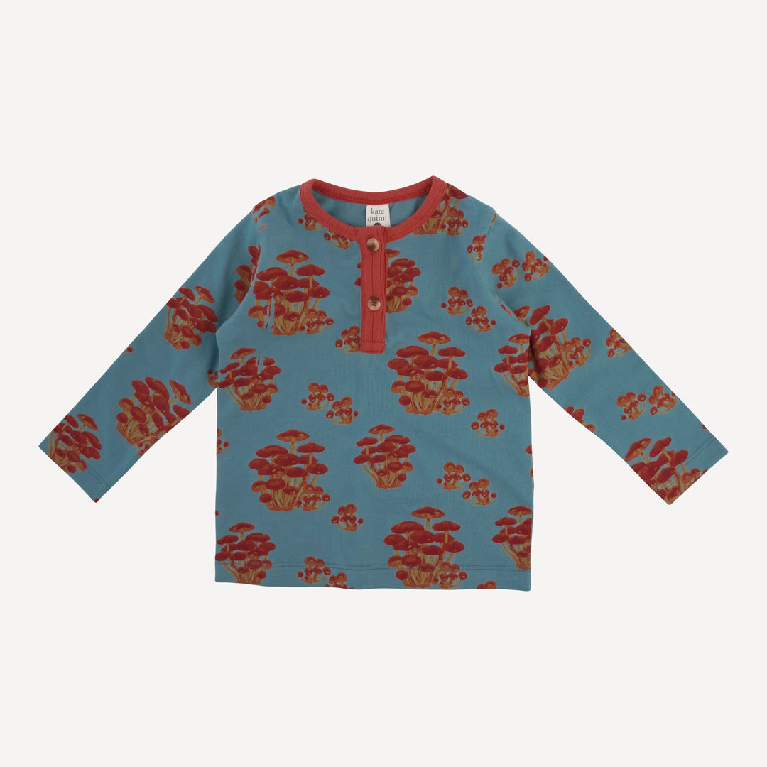 long sleeve basic henley tee | red mushroom bunch | organic cotton jersey