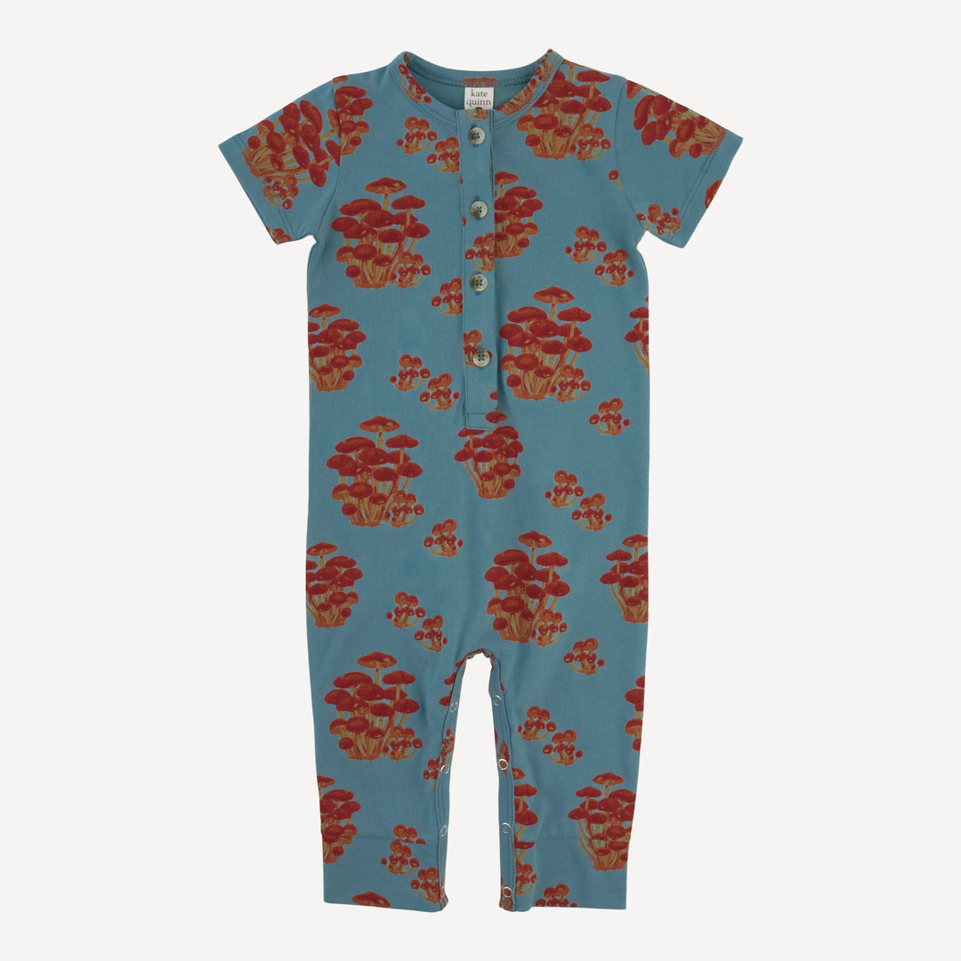 short sleeve sport union suit | red mushroom bunch | organic cotton jersey