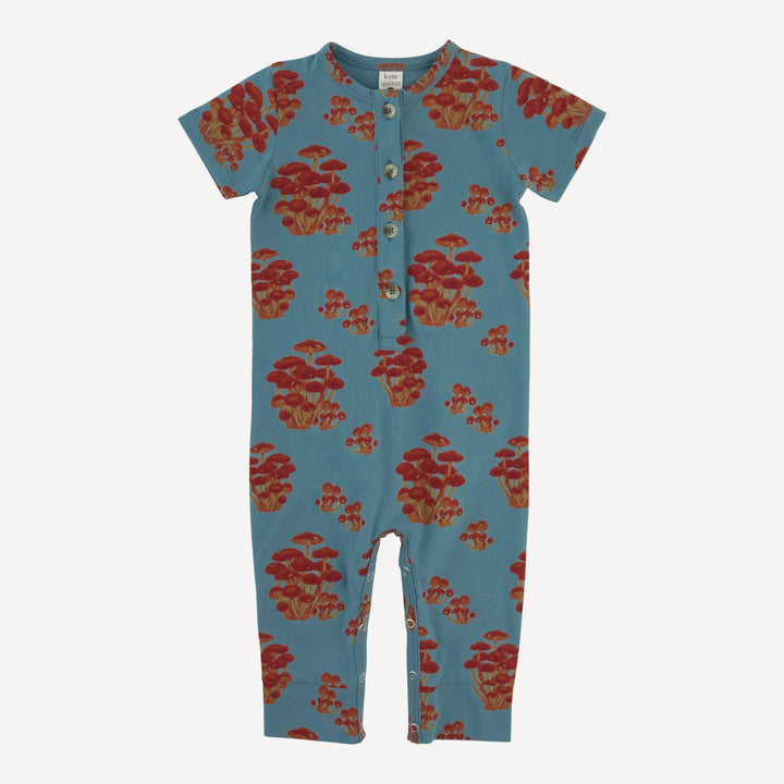 short sleeve sport union suit | red mushroom bunch | organic cotton jersey