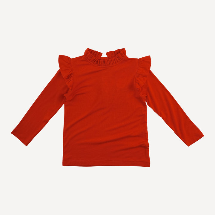 long sleeve little ruffle tee | red rum | bamboo
