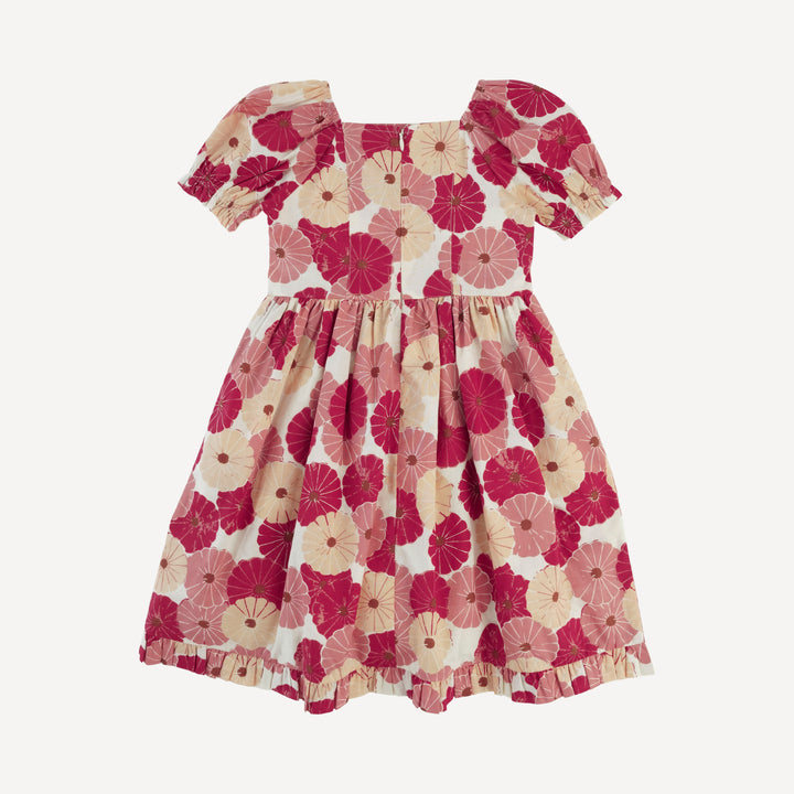 puff sleeve v-waist princess dress | red vintage daisy | organic cotton woven