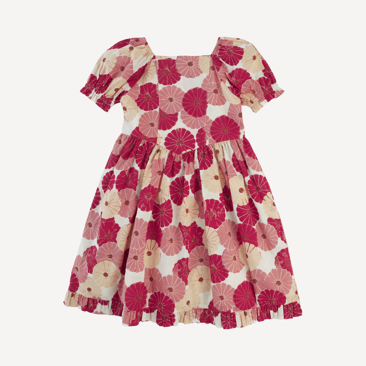 puff sleeve v-waist princess dress | red vintage daisy | organic cotton woven