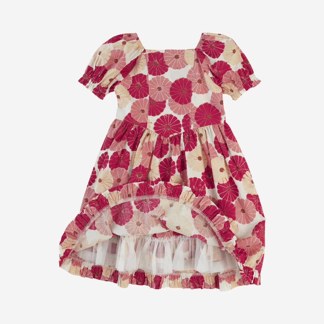 puff sleeve v-waist princess dress | red vintage daisy | organic cotton woven