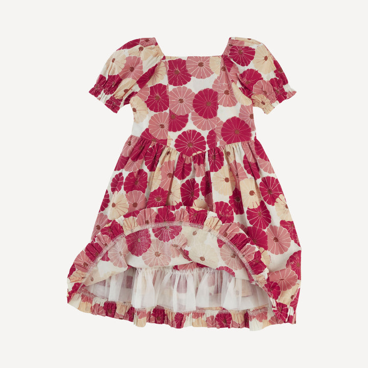 puff sleeve v-waist princess dress | red vintage daisy | organic cotton woven
