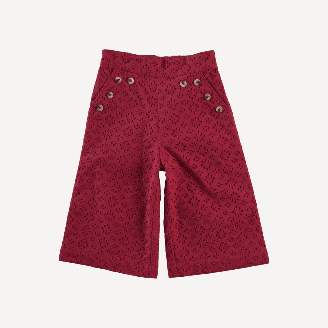 piped sailor pant | red violet | organic cotton woven eyelet