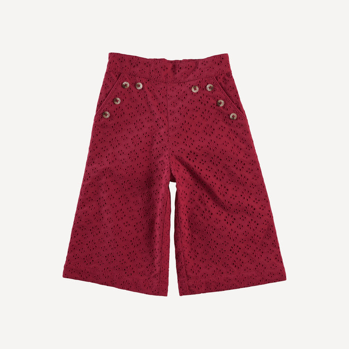 piped sailor pant | red violet | organic cotton woven eyelet