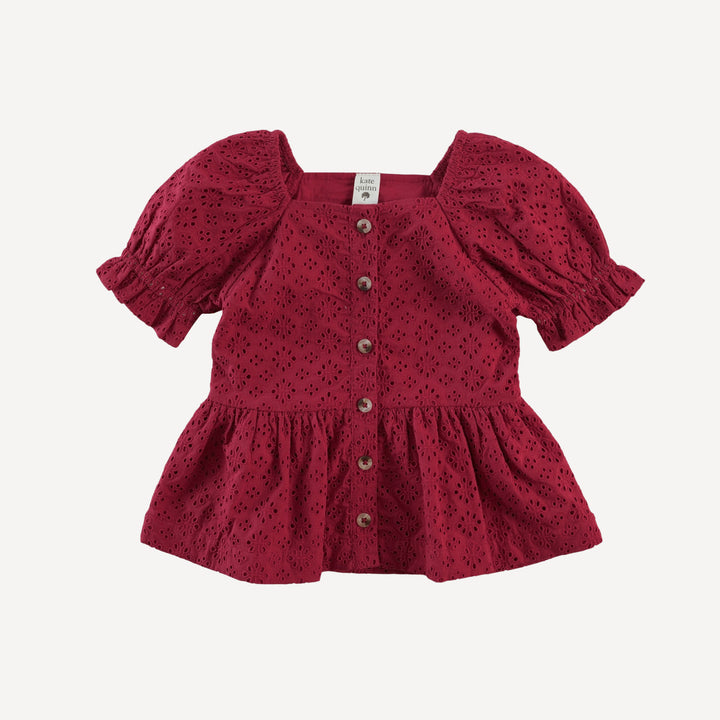 100 acre wood top | red violet | organic cotton woven eyelet