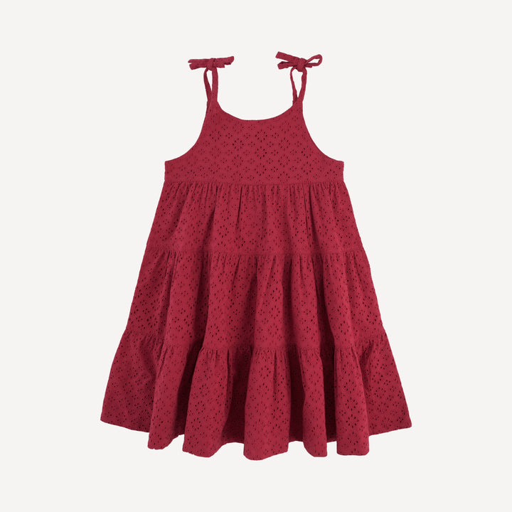 spaghetti tie prairie dress | red violet | organic cotton woven eyelet