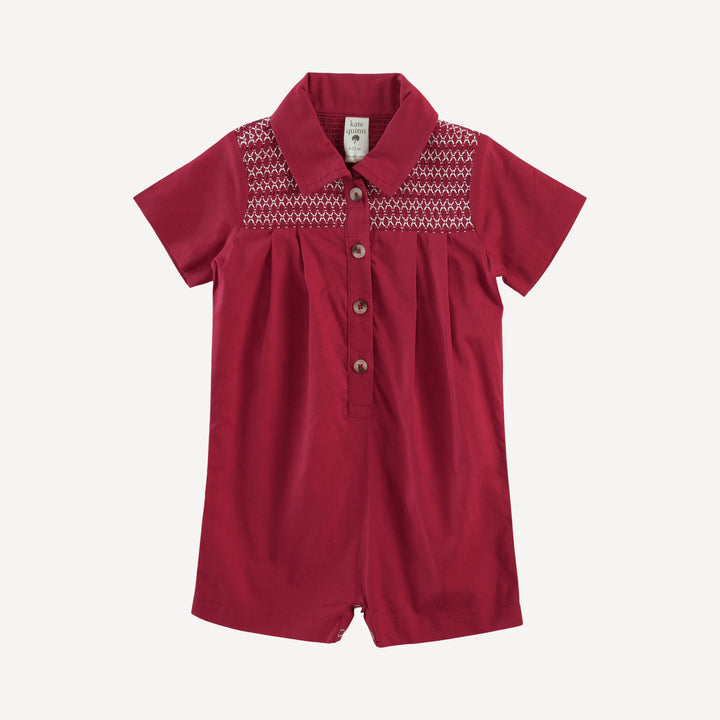 roo smocked shortie | red violet | organic cotton woven