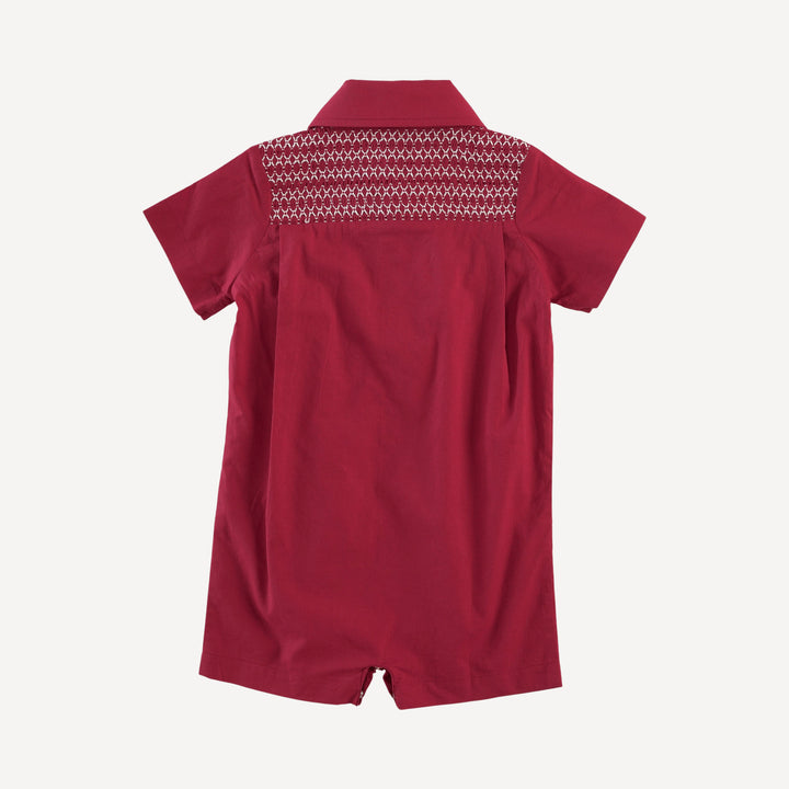 roo smocked shortie | red violet | organic cotton woven