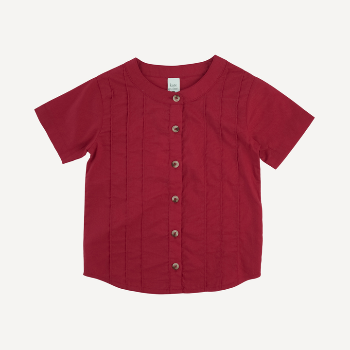 short sleeve pintuck banded collar shirt | red violet | organic cotton woven