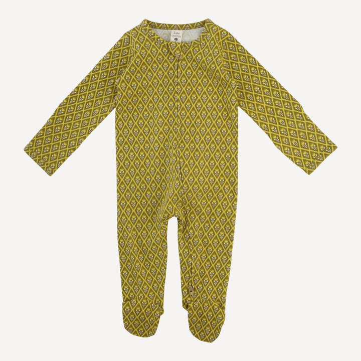 long sleeve two way zipper footie | retro diamond floral | organic cotton jersey