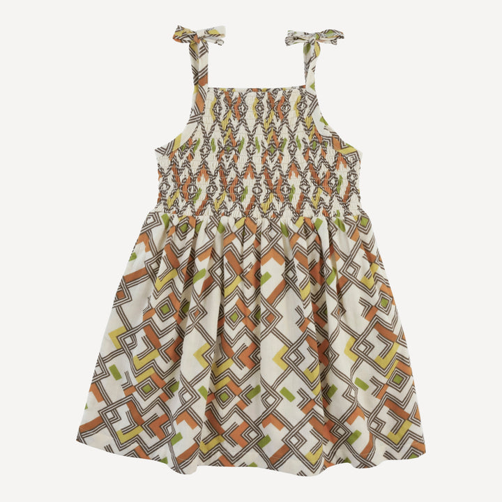 spaghetti tie smocked dress | retro ranch argyle | organic cotton gauze