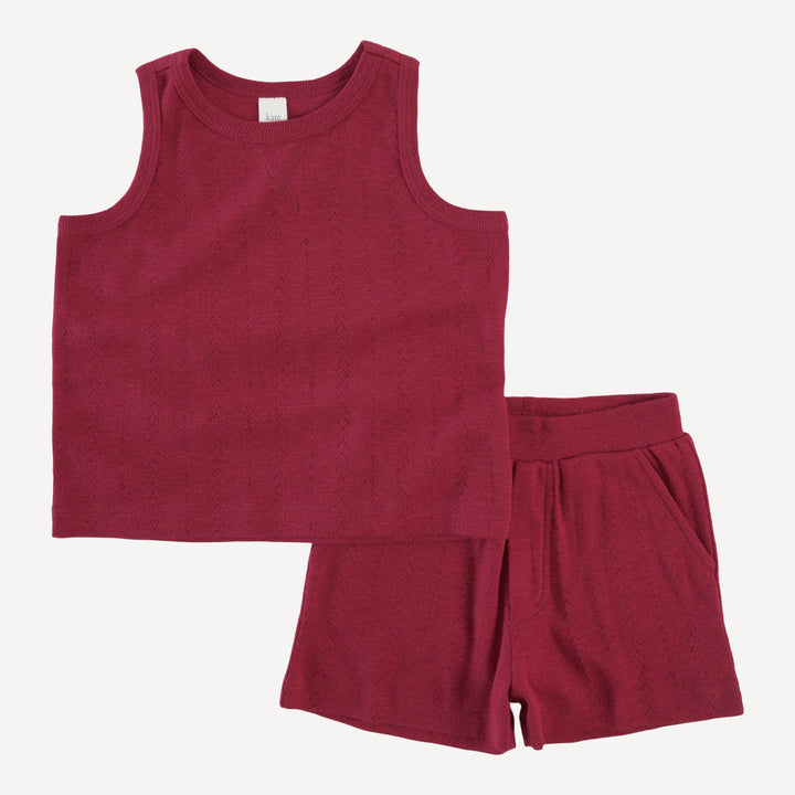 topstitch tank and relaxed short set | rhubarb | organic cotton pointelle