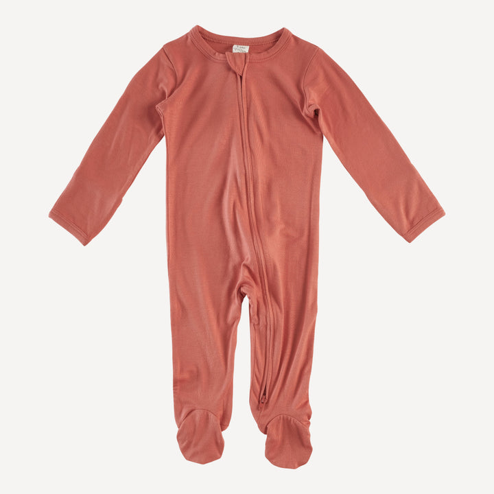 long sleeve zipper footie | rhubarb | bamboo