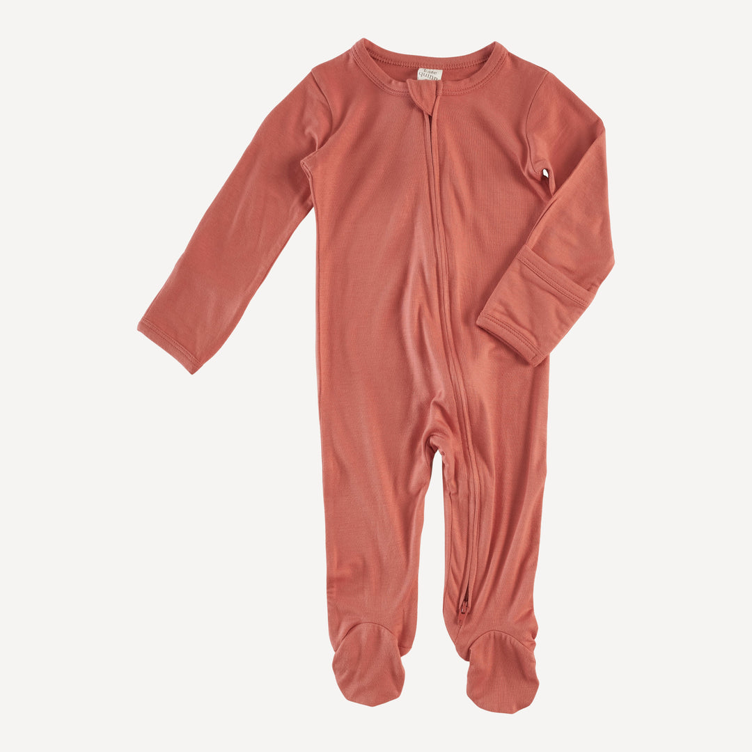 long sleeve zipper footie | rhubarb | bamboo