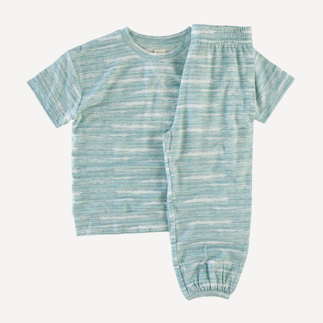 short sleeve boxy topstitch tee and relaxed jogger set | river stripe | lenzing modal