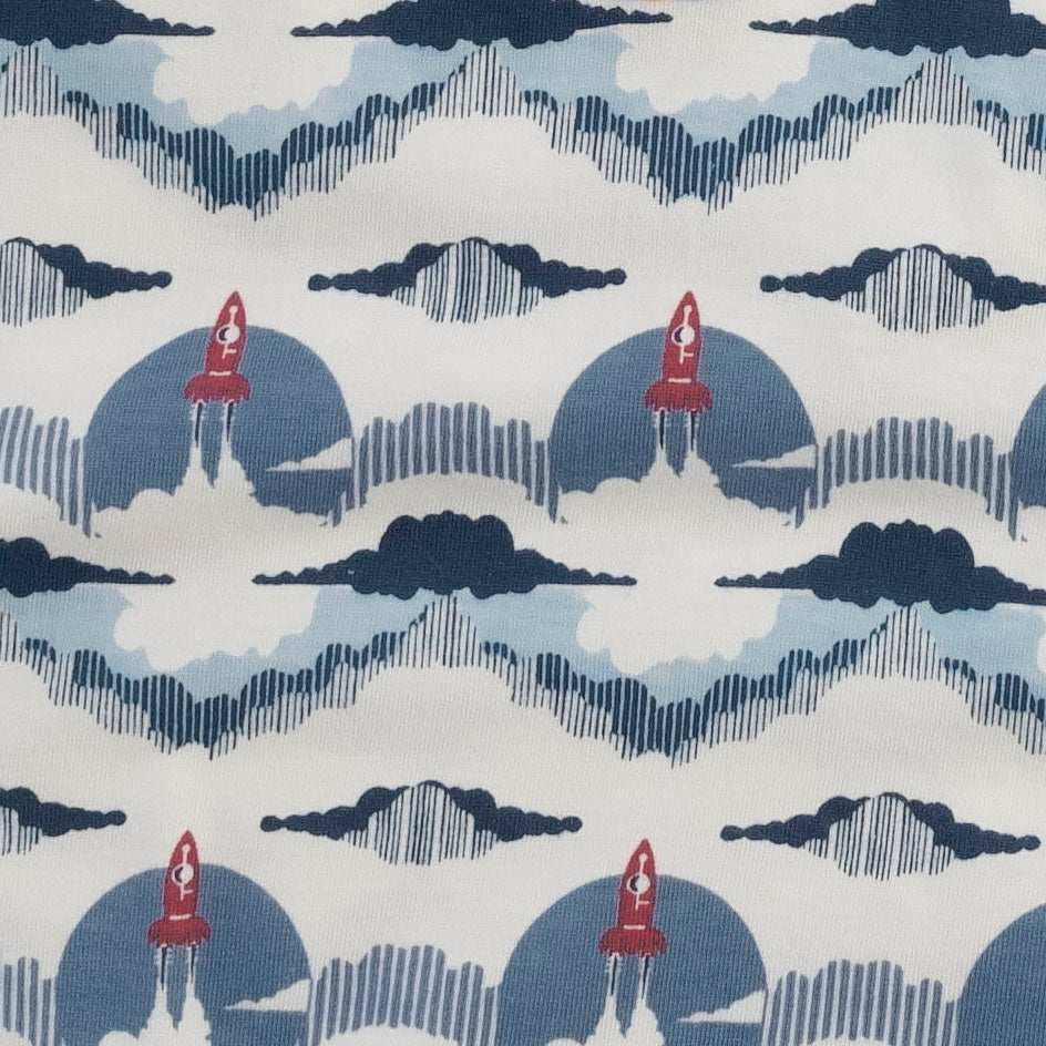 gathered bubble pocket overall | rocket ship | organic cotton jersey