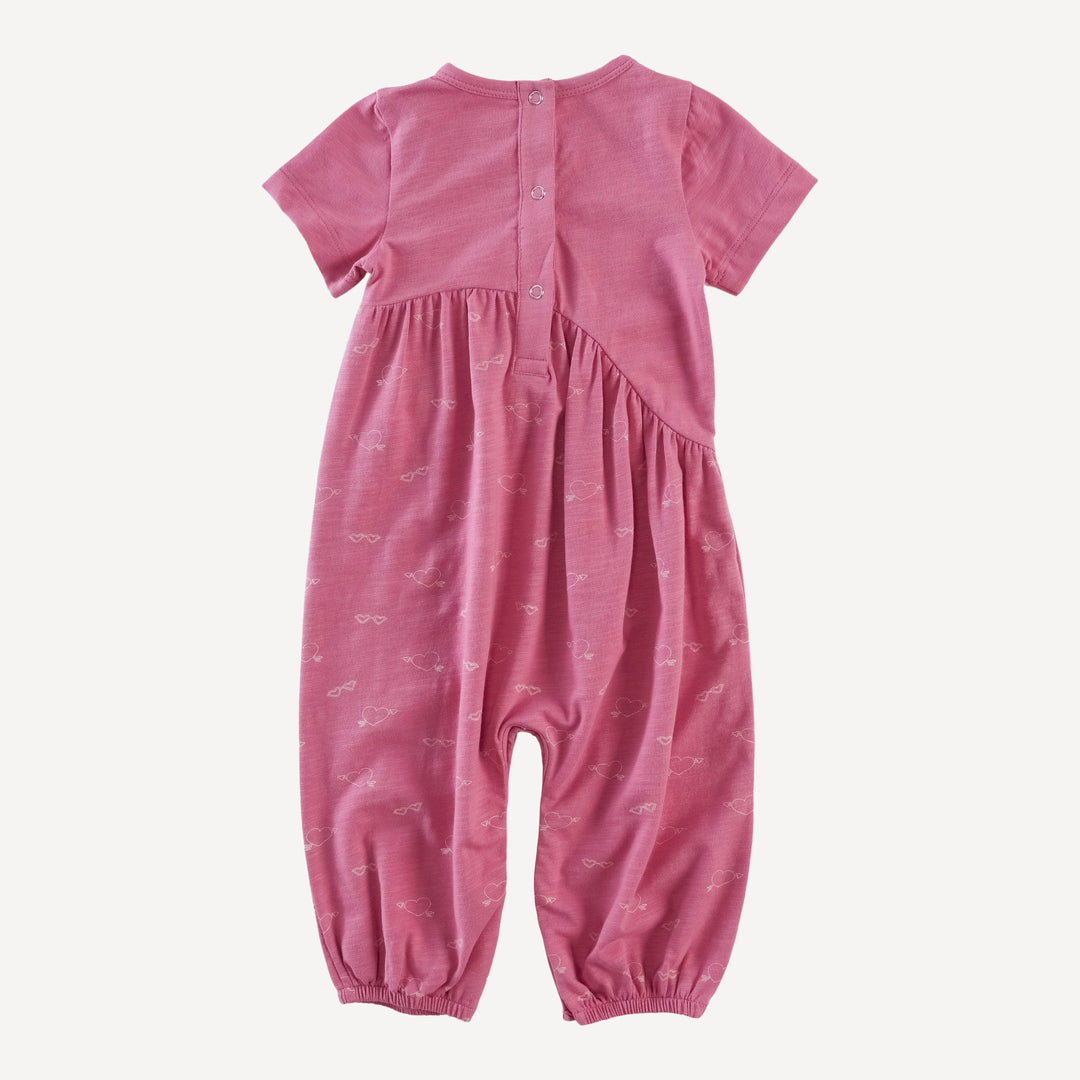 short sleeve wave jumpsuit | rose petal heart glasses | organic cotton slub