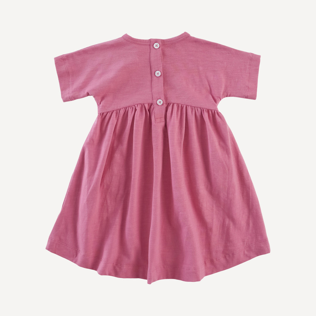 short sleeve gathered waist t-shirt pocket dress | rose petal | organic cotton slub
