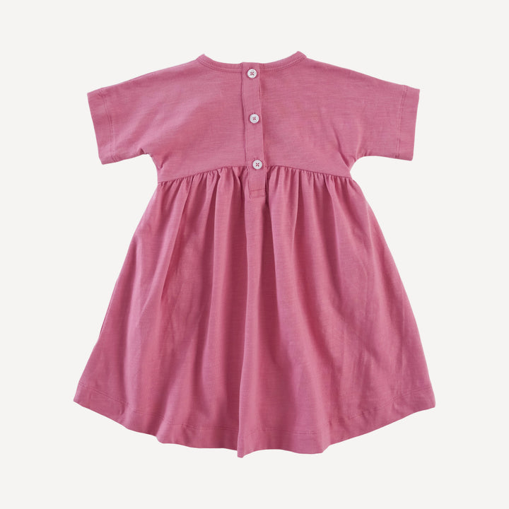short sleeve gathered waist t-shirt pocket dress | rose petal | organic cotton slub