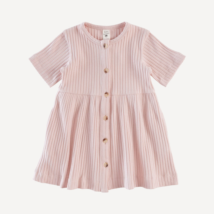 short sleeve button dress | rose smoke | organic cotton wide rib