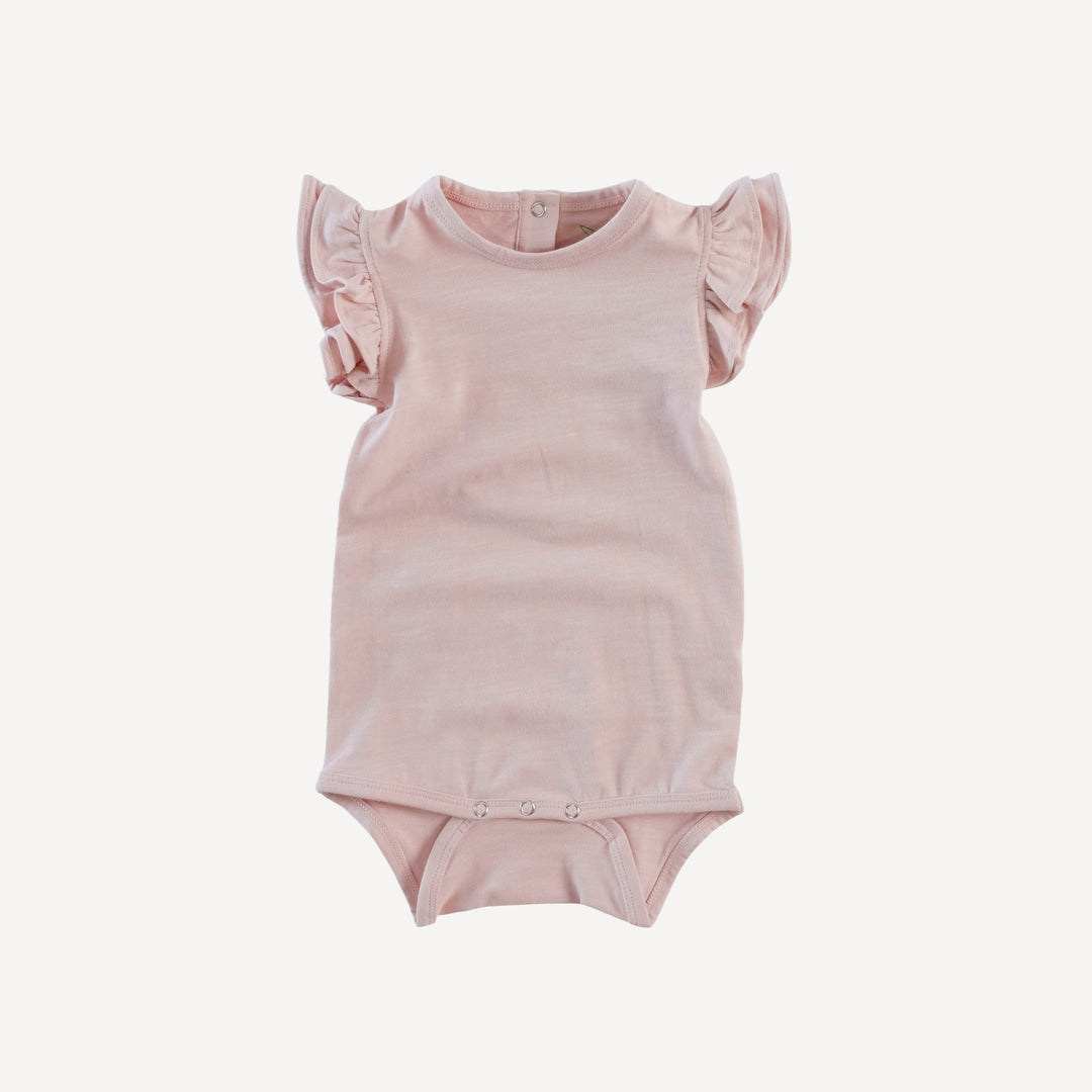 sleeveless double ruffle bodysuit | rose smoke | organic cotton slub