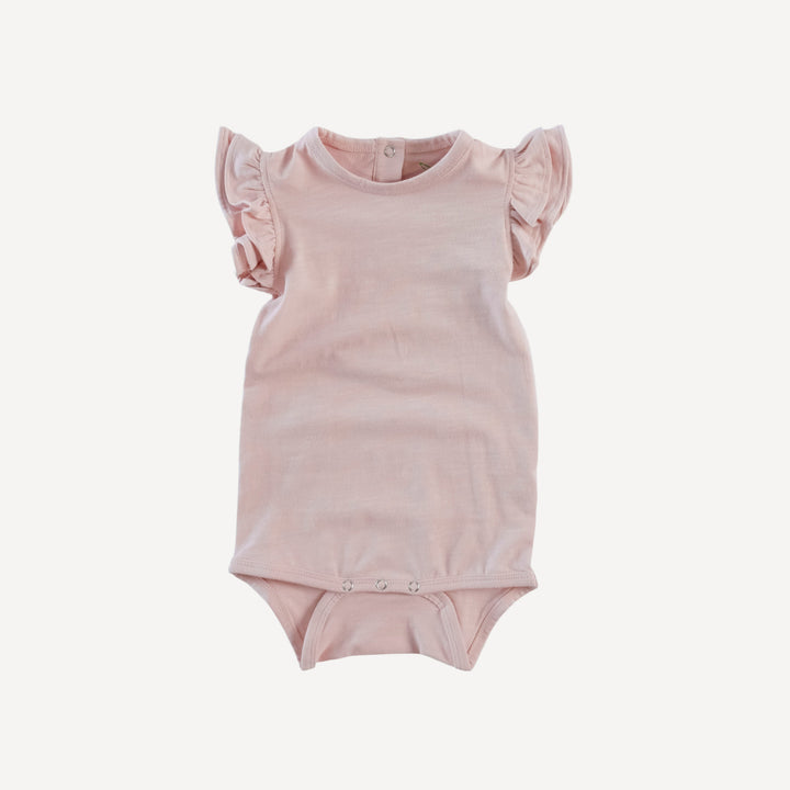 sleeveless double ruffle bodysuit | rose smoke | organic cotton slub