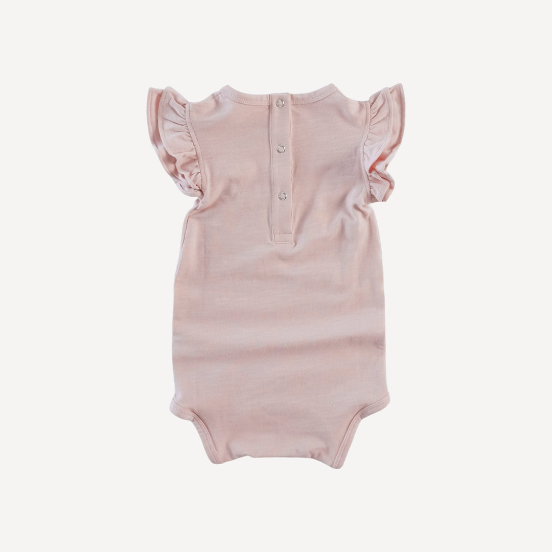 sleeveless double ruffle bodysuit | rose smoke | organic cotton slub