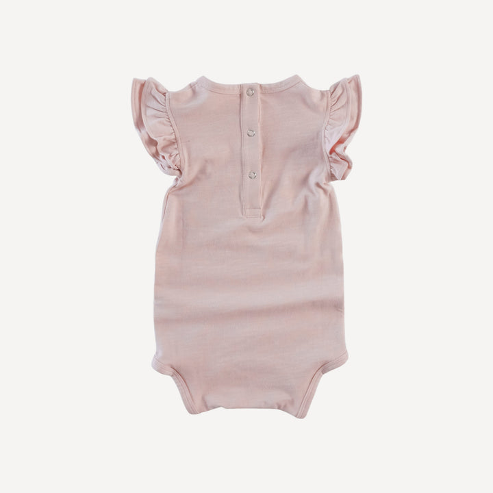 sleeveless double ruffle bodysuit | rose smoke | organic cotton slub