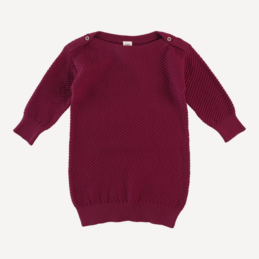 long sleeve boat neck sweater dress | ruby wine | organic cotton moss knit