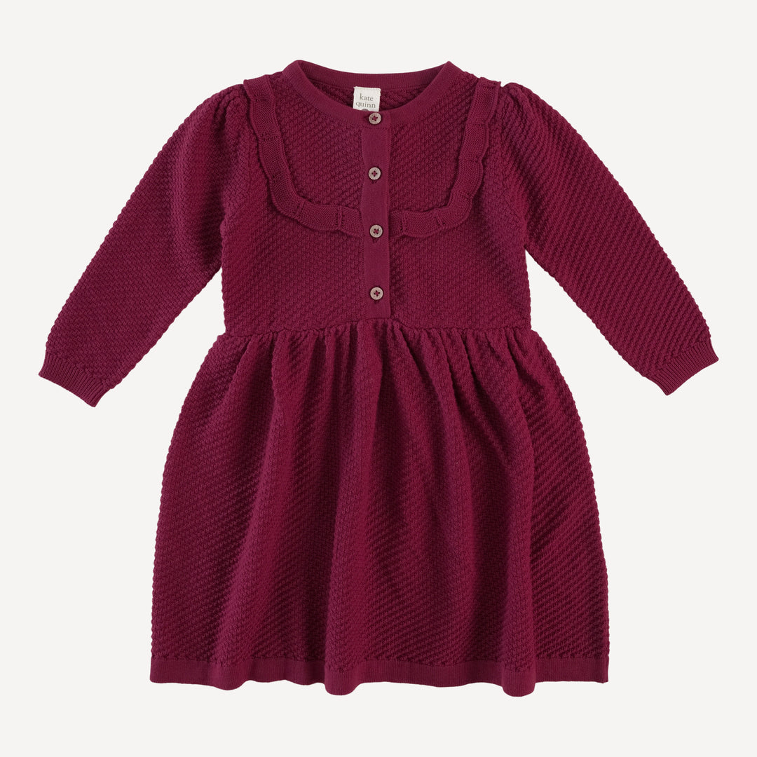 long sleeve scallop yoke sweater dress | ruby wine | organic cotton moss knit