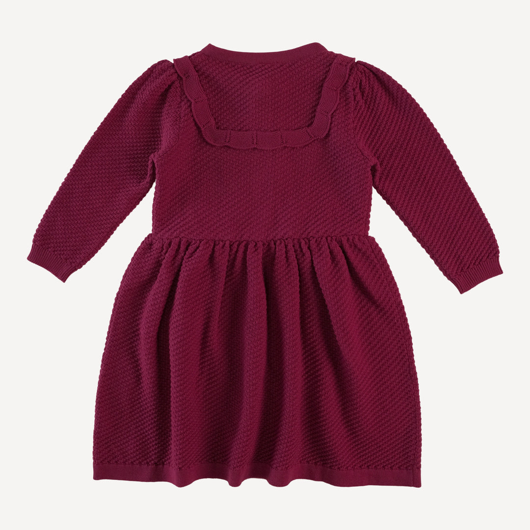 long sleeve scallop yoke sweater dress | ruby wine | organic cotton moss knit