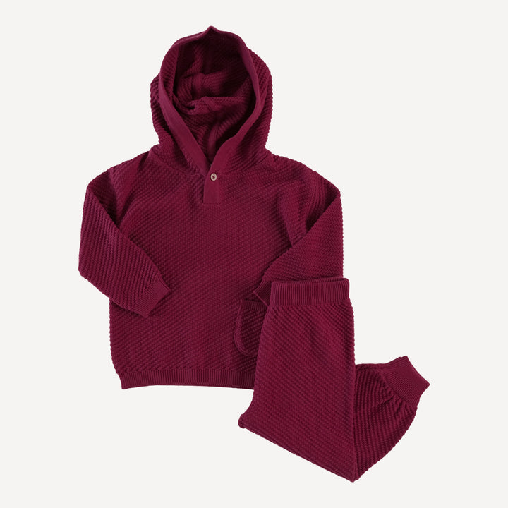 long sleeve hoodie + relaxed jogger sweater set | ruby wine | organic cotton moss knit