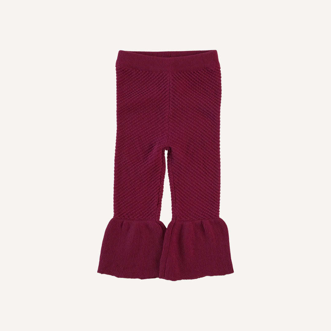 ruffle leg sweater pant | ruby wine | organic cotton moss knit