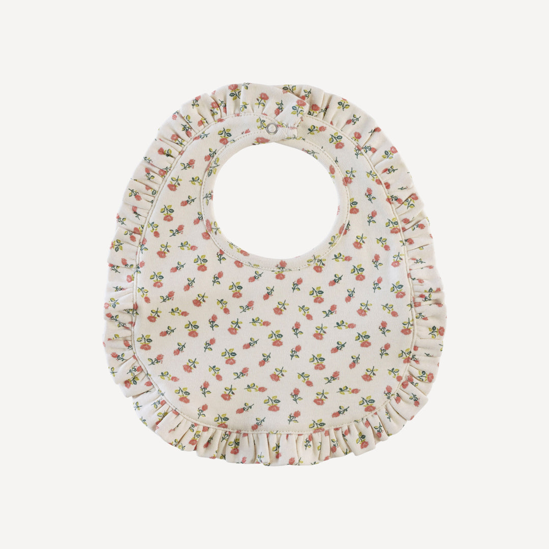 ruffle bib | french rose bud | organic cotton interlock