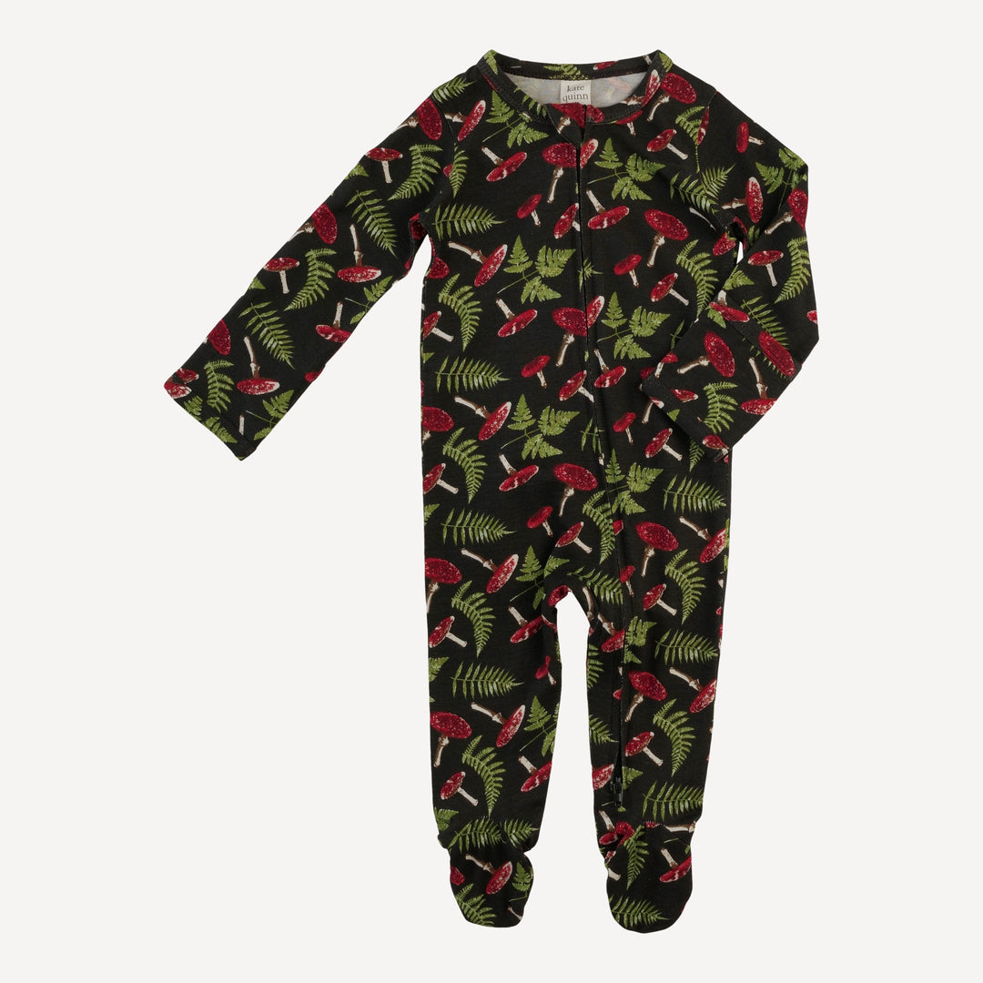 long sleeve two way zipper footie | scarlet mushroom fern | organic cotton interlock