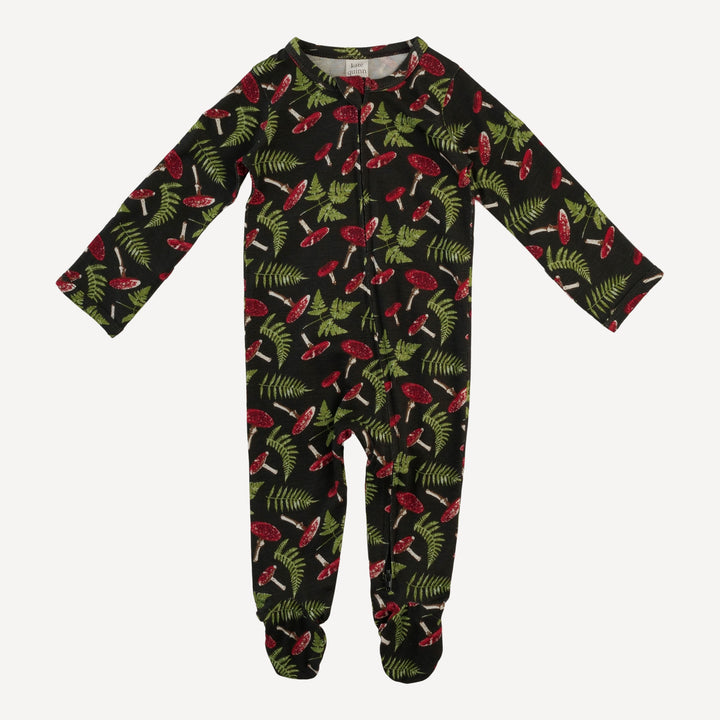 long sleeve two way zipper footie | scarlet mushroom fern | bamboo