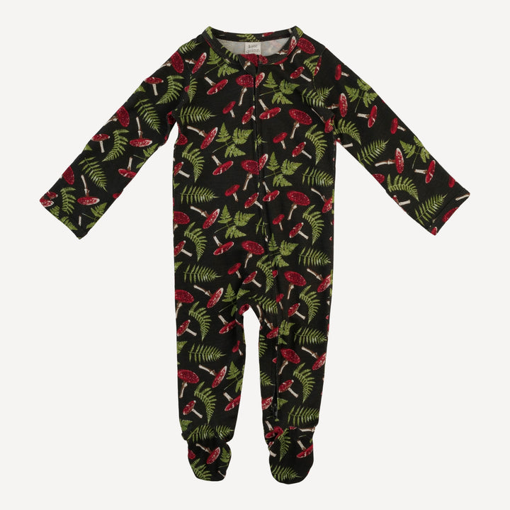 long sleeve two way zipper footie | scarlet mushroom fern | organic cotton interlock
