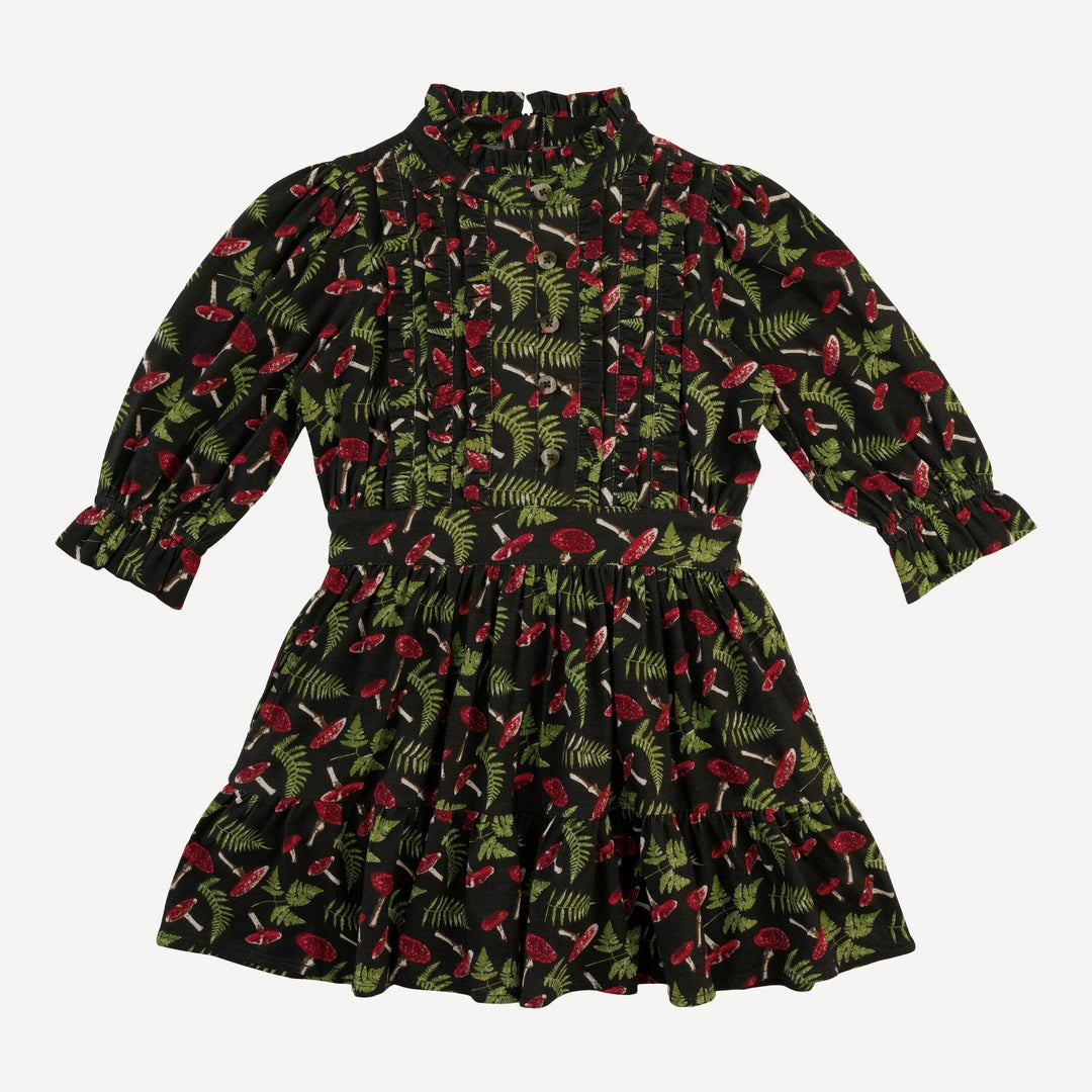 puff sleeve short tier dress | scarlet mushroom fern | organic cotton interlock