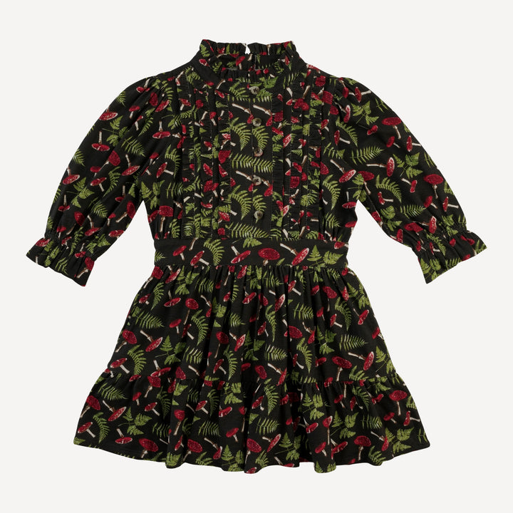 puff sleeve short tier dress | scarlet mushroom fern | organic cotton interlock