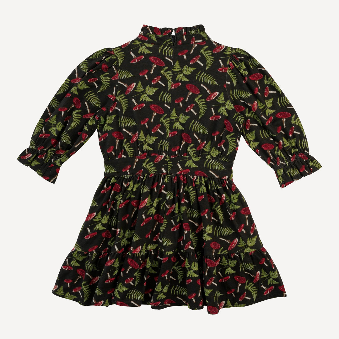 puff sleeve short tier dress | scarlet mushroom fern | organic cotton interlock